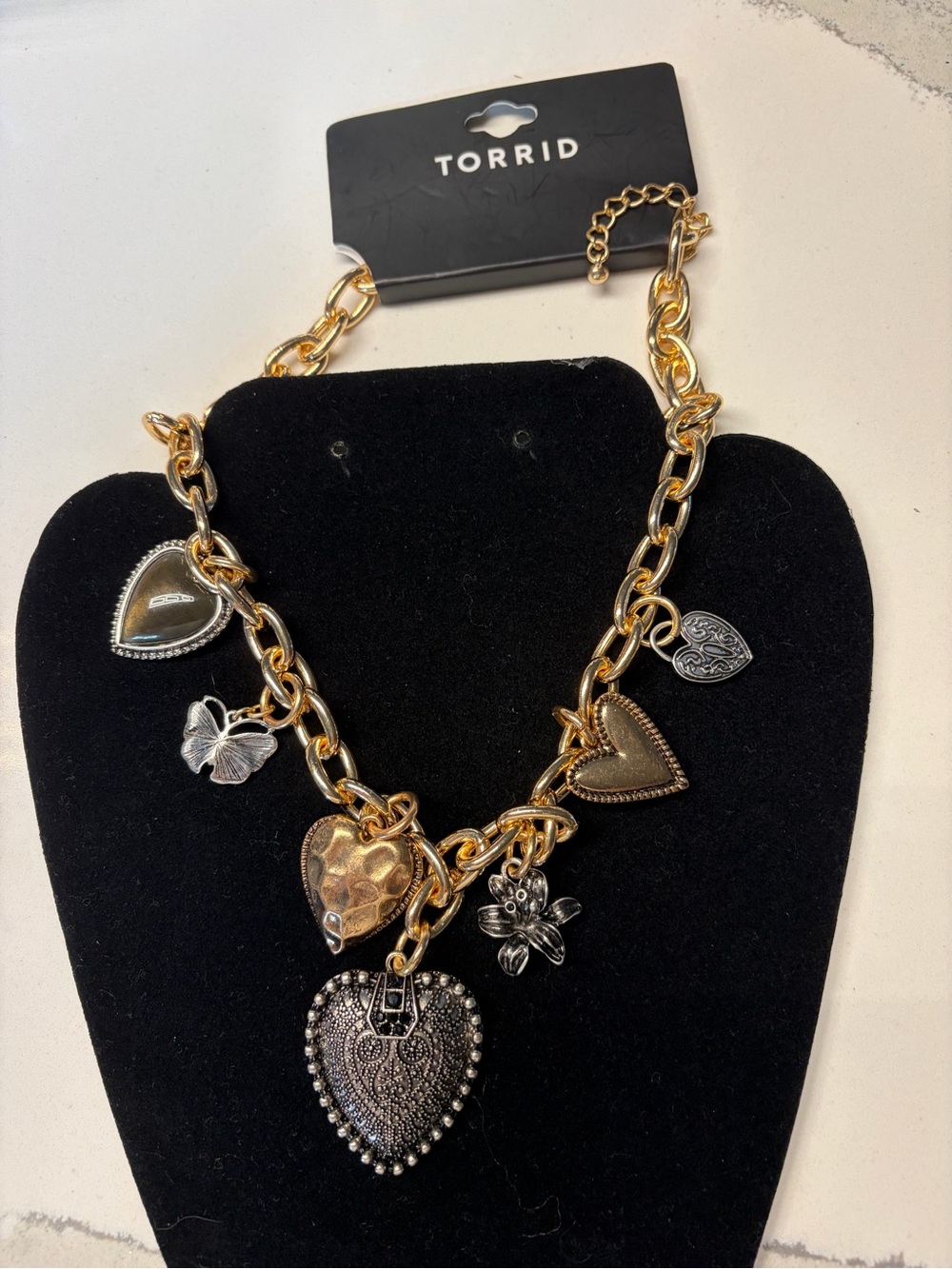 Torrid Two-Tone Heart & Charm Statement Necklace NWT